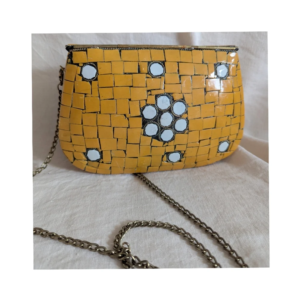 NWT Antik Kraft Mosaic Yellow Clutch